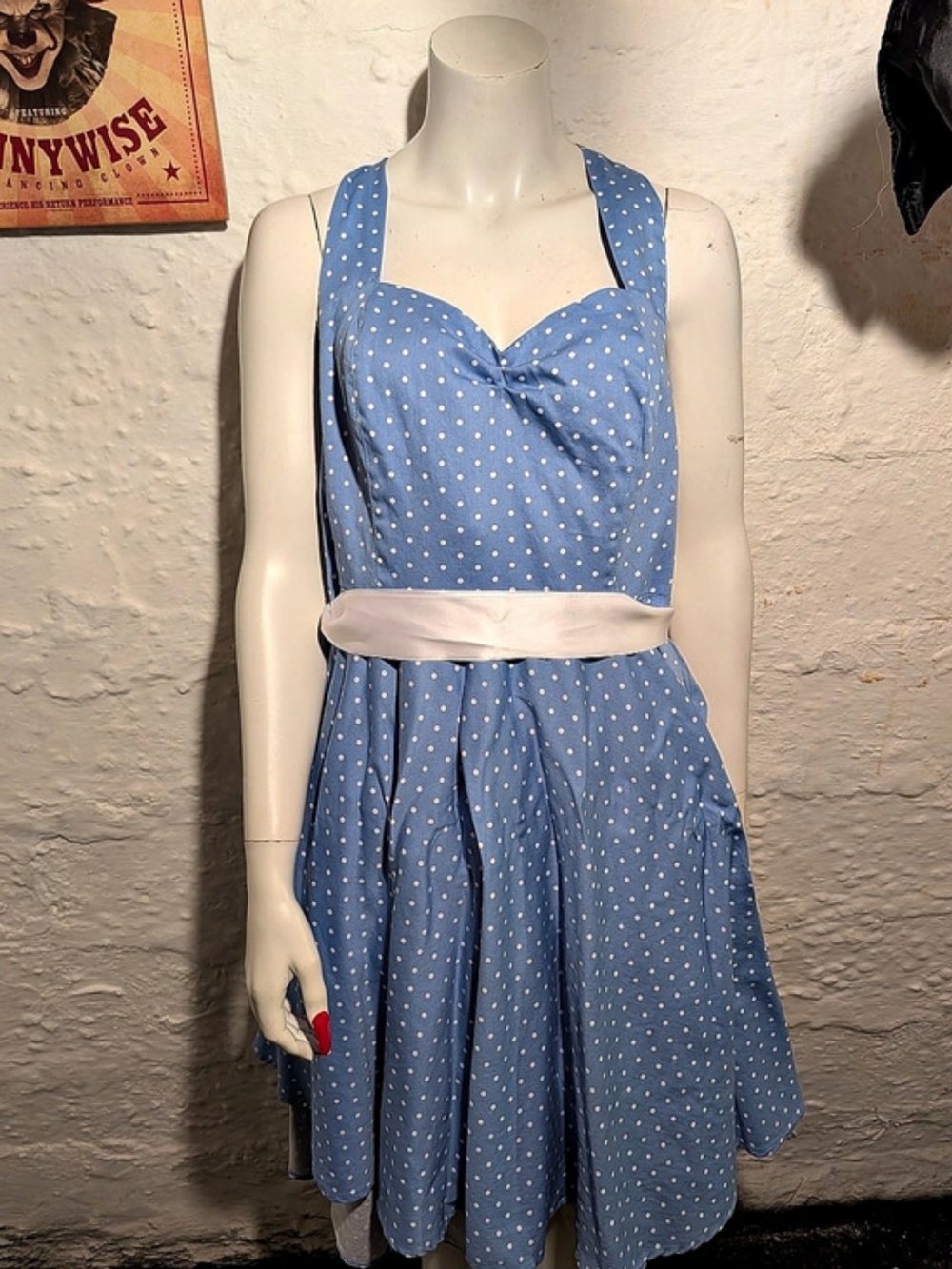Threeseasons Vintage 50s Rockabilly Polka Dot Halter Swing Dress. XL